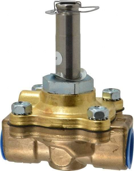 Parker - 1/2" Port, Two Way, Piloted Diaphragm, Brass Solenoid Valve - Normally Closed, 125 Max PSI, NBR Seal - Eagle Tool & Supply