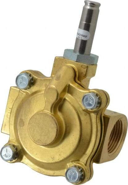 Parker - 1" Port, Two Way, Piloted Diaphragm, Brass Solenoid Valve - Normally Closed, 125 Max PSI, NBR Seal - Eagle Tool & Supply