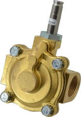 Parker - 1" Port, Two Way, Piloted Diaphragm, Brass Solenoid Valve - Normally Closed, 125 Max PSI, NBR Seal - Eagle Tool & Supply