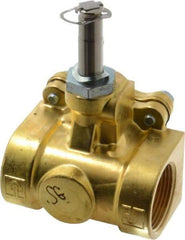 Parker - 1-1/4" Port, Two Way, Piloted Diaphragm, Brass Solenoid Valve - Normally Closed, 125 Max PSI, NBR Seal - Eagle Tool & Supply