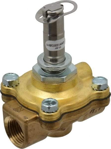 Parker - 1/2" Port, Two Way, Piloted Diaphragm, Brass Solenoid Valve - Normally Open, 125 Max PSI, NBR Seal - Eagle Tool & Supply