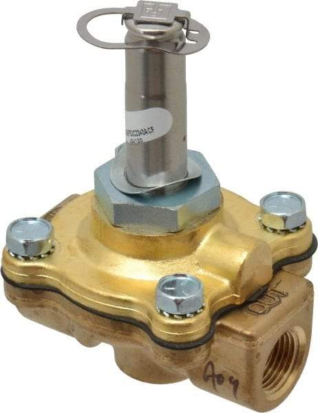 Parker - 3/8" Port, Two Way, Piloted Diaphragm, Brass Solenoid Valve - Normally Closed, 80 Max PSI, PTFE Seal - Eagle Tool & Supply