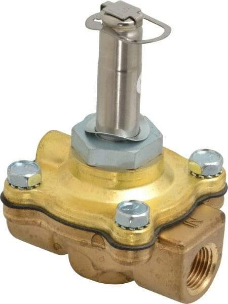 Parker - 3/8" Port, Two Way, Piloted Diaphragm, Brass Solenoid Valve - Normally Closed, 50 Max PSI, EPDM Seal - Eagle Tool & Supply