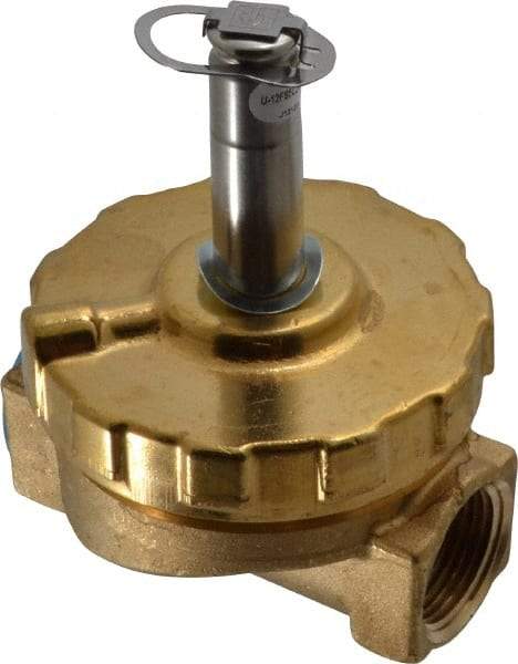 Parker - 3/4" Port, Two Way, Piloted Diaphragm, Brass Solenoid Valve - Normally Closed, 125 Max PSI, PTFE Seal - Eagle Tool & Supply