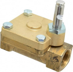 Parker - 1" Port, Two Way, Piloted Diaphragm, Brass Solenoid Valve - Normally Closed, 125 Max PSI, PTFE Seal - Eagle Tool & Supply