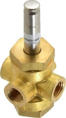 Parker - 1/4" Port, Three Way, Direct Acting, Brass Solenoid Valve - Normally Closed, 125 Max PSI, NBR Seal - Eagle Tool & Supply