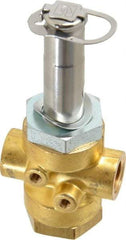 Parker - 1/4" Port, Three Way, Direct Acting, Brass Solenoid Valve - Normally Open, 235 Max PSI, NBR Seal - Eagle Tool & Supply