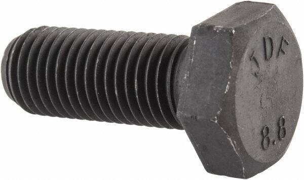 Value Collection - M12x1.50mm Metric Fine, 30mm Length Under Head Hex Head Cap Screw - Fully Threaded, Grade 8.8 Steel, Uncoated, 19mm Hex - Eagle Tool & Supply