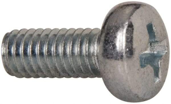 Value Collection - M4x0.70, 10mm Length Under Head Phillips Drive Machine Screw - Pan Head, Grade 4.8 Steel, Zinc-Plated Finish, Without Washer - Eagle Tool & Supply