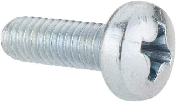 Value Collection - M4x0.70, 12mm Length Under Head Phillips Drive Machine Screw - Pan Head, Grade 4.8 Steel, Zinc-Plated Finish, Without Washer - Eagle Tool & Supply