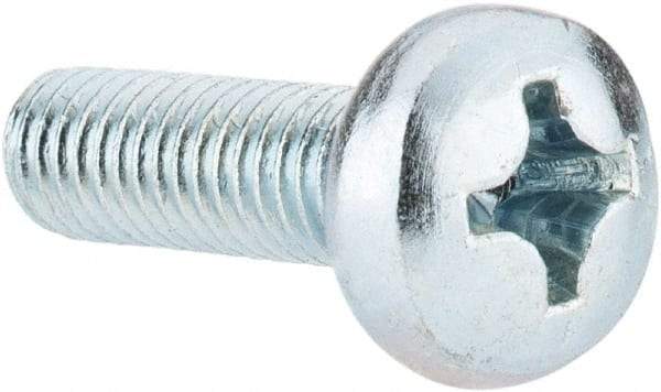 Value Collection - M6x1.00, 20mm Length Under Head Phillips Drive Machine Screw - Pan Head, Grade 4.8 Steel, Zinc-Plated Finish, Without Washer - Eagle Tool & Supply