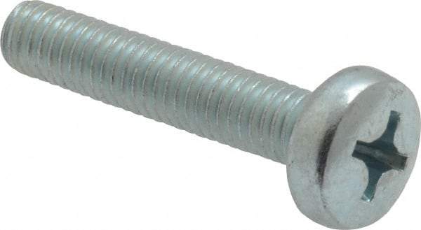 Value Collection - M6x1.00, 30mm Length Under Head Phillips Drive Machine Screw - Pan Head, Grade 4.8 Steel, Zinc-Plated Finish, Without Washer - Eagle Tool & Supply