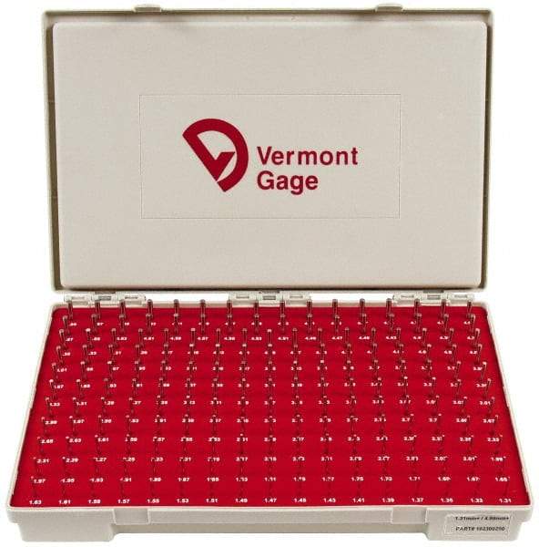 Vermont Gage - 185 Piece, 1.31-4.99 mm Diameter Plug and Pin Gage Set - Plus 0.01 mm Tolerance, Class ZZ - Eagle Tool & Supply