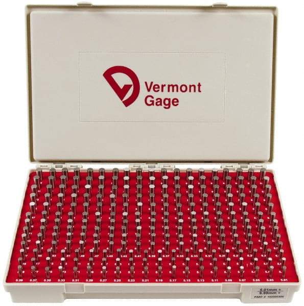 Vermont Gage - 250 Piece, 5.01-9.99 mm Diameter Plug and Pin Gage Set - Plus 0.01 mm Tolerance, Class ZZ - Eagle Tool & Supply