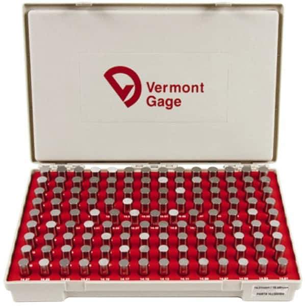 Vermont Gage - 125 Piece, 14.01-16.49 mm Diameter Plug and Pin Gage Set - Plus 0.01 mm Tolerance, Class ZZ - Eagle Tool & Supply