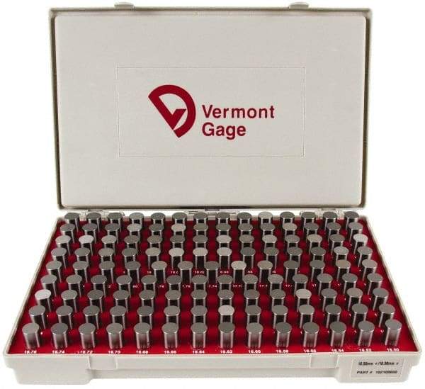 Vermont Gage - 125 Piece, 16.5-18.98 mm Diameter Plug and Pin Gage Set - Plus 0.01 mm Tolerance, Class ZZ - Eagle Tool & Supply