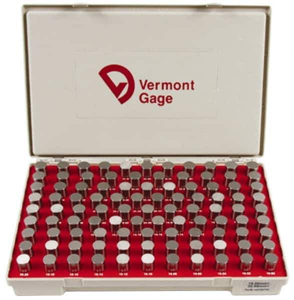 Vermont Gage - 100 Piece, 19-20.98 mm Diameter Plug and Pin Gage Set - Plus 0.01 mm Tolerance, Class ZZ - Eagle Tool & Supply