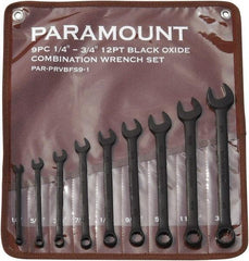 Paramount - 9 Piece, 1/4" to 3/4", 12 Point Combination Wrench Set - Inch Measurement Standard, Black Oxide Finish, Comes in Canvas Roll - Eagle Tool & Supply