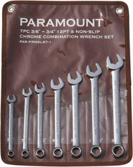 Paramount - 7 Piece, 3/8" to 3/4", 12 Point Combination Wrench Set - Inch Measurement Standard, Full Polish Finish, Comes in Canvas Roll - Eagle Tool & Supply