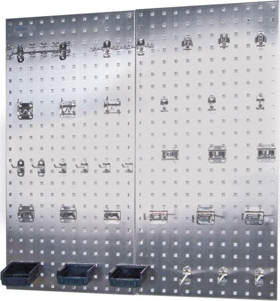 Triton - 18" Wide x 36" High Peg Board Kit - 2 Panels, 32 Hooks, Stainless Steel, Silver - Eagle Tool & Supply