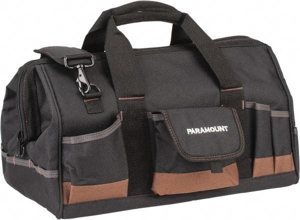 Paramount - 31 Pocket Black & Brown Polyester Tool Bag - 18" Wide x 11" Deep x 12" High - Eagle Tool & Supply