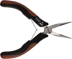 Paramount - 5" OAL, 1-3/16" Jaw Length x 7/16" Jaw Width, Long Nose Pliers - Smooth Jaw, Thin Head, ESD Cushion Handles, with Spring - Eagle Tool & Supply