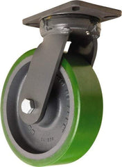 Hamilton - 10" Diam x 3" Wide x 12-1/2" OAH Top Plate Mount Swivel Caster - Polyurethane Mold onto Cast Iron Center, 3,000 Lb Capacity, Sealed Precision Ball Bearing, 5-1/4 x 7-1/4" Plate - Eagle Tool & Supply
