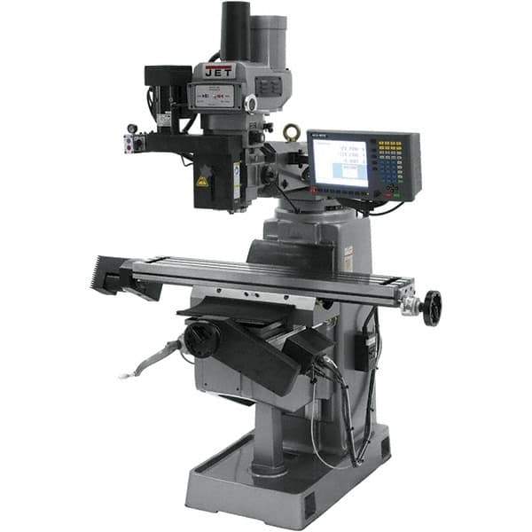 Jet - 9" Table Width x 49" Table Length, Variable Speed Pulley Control, 3 Phase Knee Milling Machine - R8 Spindle Taper, 3 hp - Eagle Tool & Supply