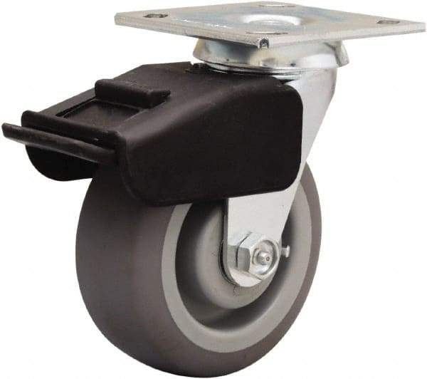 Hamilton - 5" Diam x 2" Wide x 6-1/2" OAH Top Plate Mount Swivel Caster - Rubber Mold on Polyolefin, 350 Lb Capacity, Straight Roller Bearing, 4 x 4-1/2" Plate - Eagle Tool & Supply