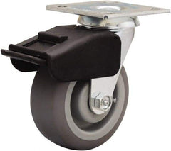 Hamilton - 5" Diam x 2" Wide x 6-1/2" OAH Top Plate Mount Swivel Caster - Rubber Mold on Polyolefin, 350 Lb Capacity, Straight Roller Bearing, 4 x 4-1/2" Plate - Eagle Tool & Supply