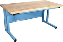 Proline - 72 Wide x 30" Deep x 30" High, Butcher Block Maple Workbench - Fixed Legs With Adjustable Height Glides, Blue - Eagle Tool & Supply