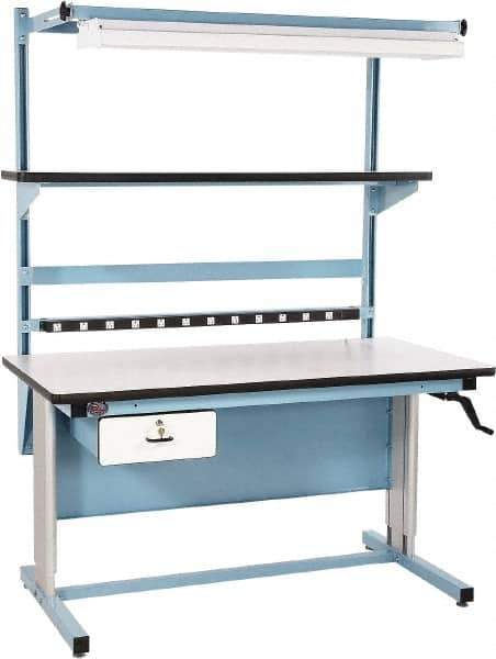 Proline - 72 Wide x 30" Deep x 42" High, Plastic Laminate Workbench - Adjustable Height Legs, Blue - Eagle Tool & Supply