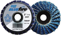 Norton - 60 Grit, 2" Disc Diam, Type 27 Zirconia Alumina Flap Disc - 30,000 Max RPM, Fiberglass Backing, Quick Change Type S Attaching System, Coated - Eagle Tool & Supply