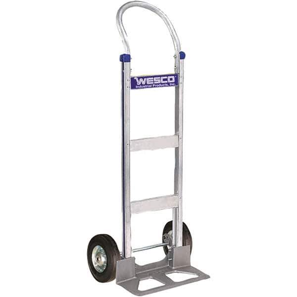 Wesco Industrial Products - 600 Lb Capacity 49" OAH Hand Truck - 18 x 7-1/2" Base Plate, Swept Back, Continuous Handle, Aluminum, Semi-Pneumatic Wheels - Eagle Tool & Supply