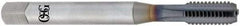 OSG - 7/16-20 UNF 4 Flute TiCN Finish Powdered Metal Straight Flute Machine Tap - Bottoming, Right Hand Thread, 3-5/32" OAL, 1-7/16" Thread Length, H3 Limit, Oversize, Through Coolant - Eagle Tool & Supply