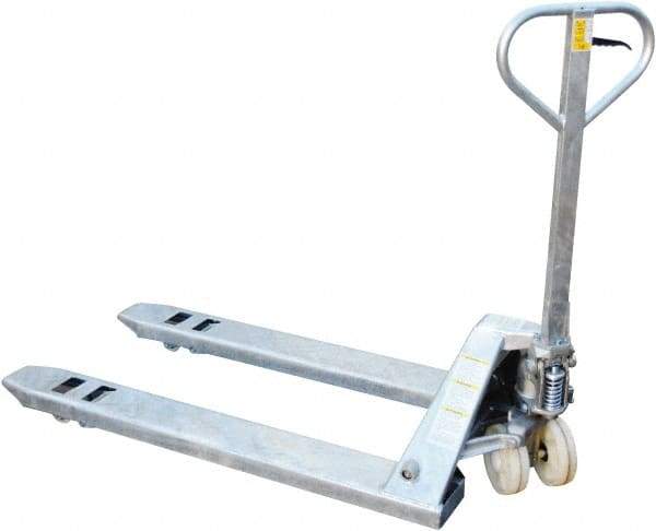 Vestil - 5,500 Lb Capacity, 7-3/4" Lift Galvanized Steel Pallet Truck - 2-7/8" Min Lift Height, 48" Fork Length x 27" Fork Width, 27" Overall Width - Eagle Tool & Supply