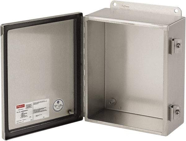 nVent Hoffman - Stainless Steel Junction Box Enclosure Hinge Flat Cover - NEMA 4, 12, 13, 4X, 6" Wide x 8" High x 4" Deep - Eagle Tool & Supply