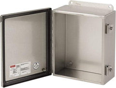 nVent Hoffman - Stainless Steel Junction Box Enclosure Hinge Flat Cover - NEMA 4, 12, 13, 4X, 12" Wide x 14" High x 6" Deep - Eagle Tool & Supply