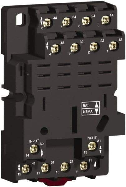 Square D - 14 Pins, 250 Volt, 16 Amp, 4PDT, Ice Cube Relay Socket - DIN Rail Mount, Screw Panel Mount, Screw Clamp Terminal - Eagle Tool & Supply