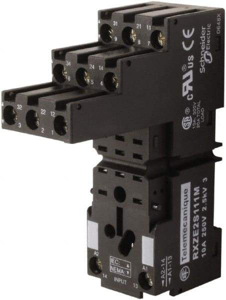 Square D - 14 Pins, 250 Volt, 5 and 10 Amp, 4PDT, Ice Cube Relay Socket - DIN Rail Mount, Screw Panel Mount, IP20, Plug In Terminal - Eagle Tool & Supply