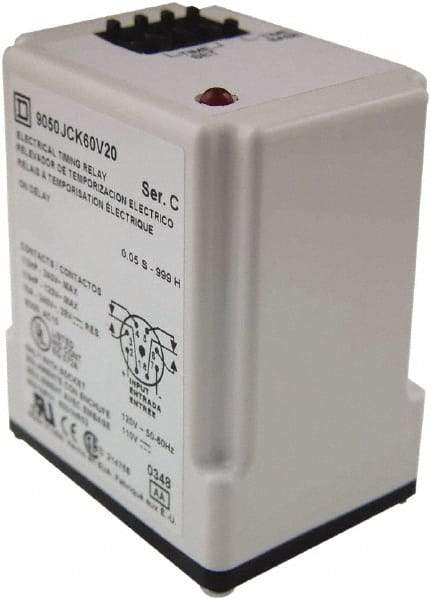 Square D - 8 Pin, 999 hr Delay, Multiple Range DPDT Time Delay Relay - 10 Contact Amp, 24 VAC/VDC - Eagle Tool & Supply