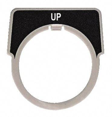 Square D - Half Round, Aluminum Legend Plate - Up - Black Background, White Letters, 1.18 Inch Hole Diameter - Eagle Tool & Supply