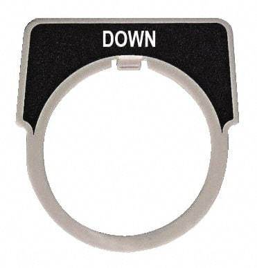 Square D - Half Round, Aluminum Legend Plate - Down - Black Background, White Letters, 1.18 Inch Hole Diameter - Eagle Tool & Supply