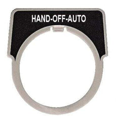 Square D - Half Round, Aluminum Legend Plate - Hand-Off-Auto - Black Background, White Letters, 1.18 Inch Hole Diameter - Eagle Tool & Supply