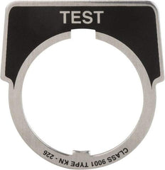 Square D - Metal Legend Plate - Test - Black Background, White Letters, 30mm Hole Diameter - Eagle Tool & Supply