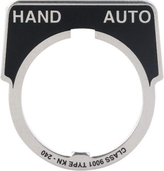 Square D - Metal Legend Plate - Hand-Auto - Black Background, White Letters, 30mm Hole Diameter - Eagle Tool & Supply