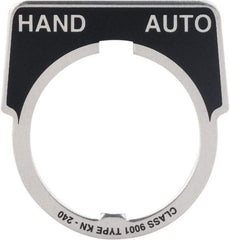 Square D - Metal Legend Plate - Hand-Auto - Black Background, White Letters, 30mm Hole Diameter - Eagle Tool & Supply