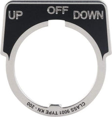 Square D - Metal Legend Plate - Up-Off-Down - Black Background, White Letters, 30mm Hole Diameter - Eagle Tool & Supply