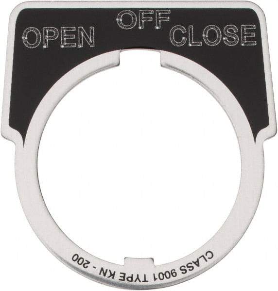 Square D - Metal Legend Plate - Close, Off, Open - Black Background, White Letters, 30mm Hole Diameter - Eagle Tool & Supply