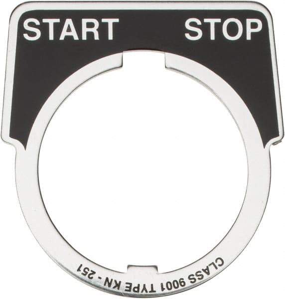 Square D - Metal Legend Plate - Start-Stop - Black Background, White Letters, 30mm Hole Diameter - Eagle Tool & Supply